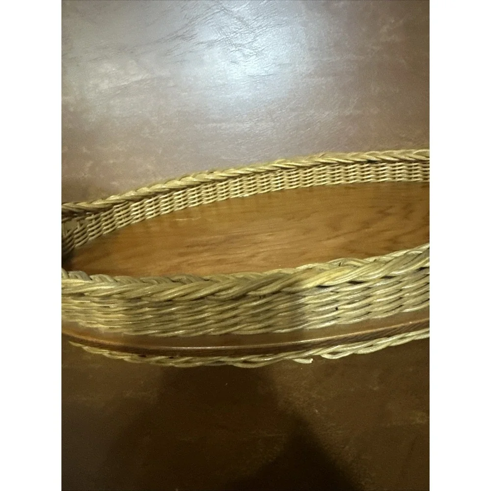Vtg  Victorian Primitive Woven Oval Wicker Vanity or Serving Tray 12